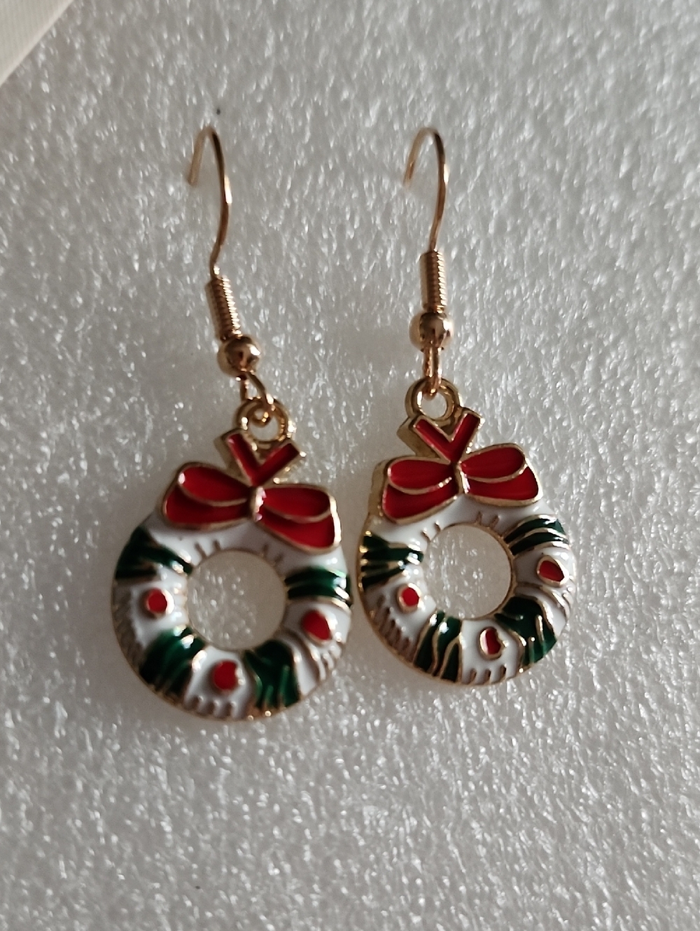 Hand Crafted Red, Green & White Wreath Drop Earrings - Women Jewelry